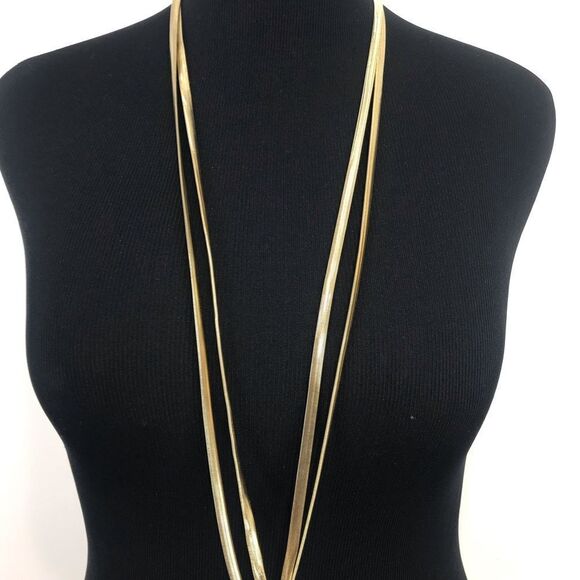 Express Gold Multi Strand Low Knot Flexible Ribbed Contemporary Necklace NEW - Picture 4 of 14